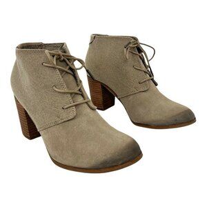 TOMS Womens Size 10 Desert Taupe Lunata Burnished Suede Wool Lace-up Boo…